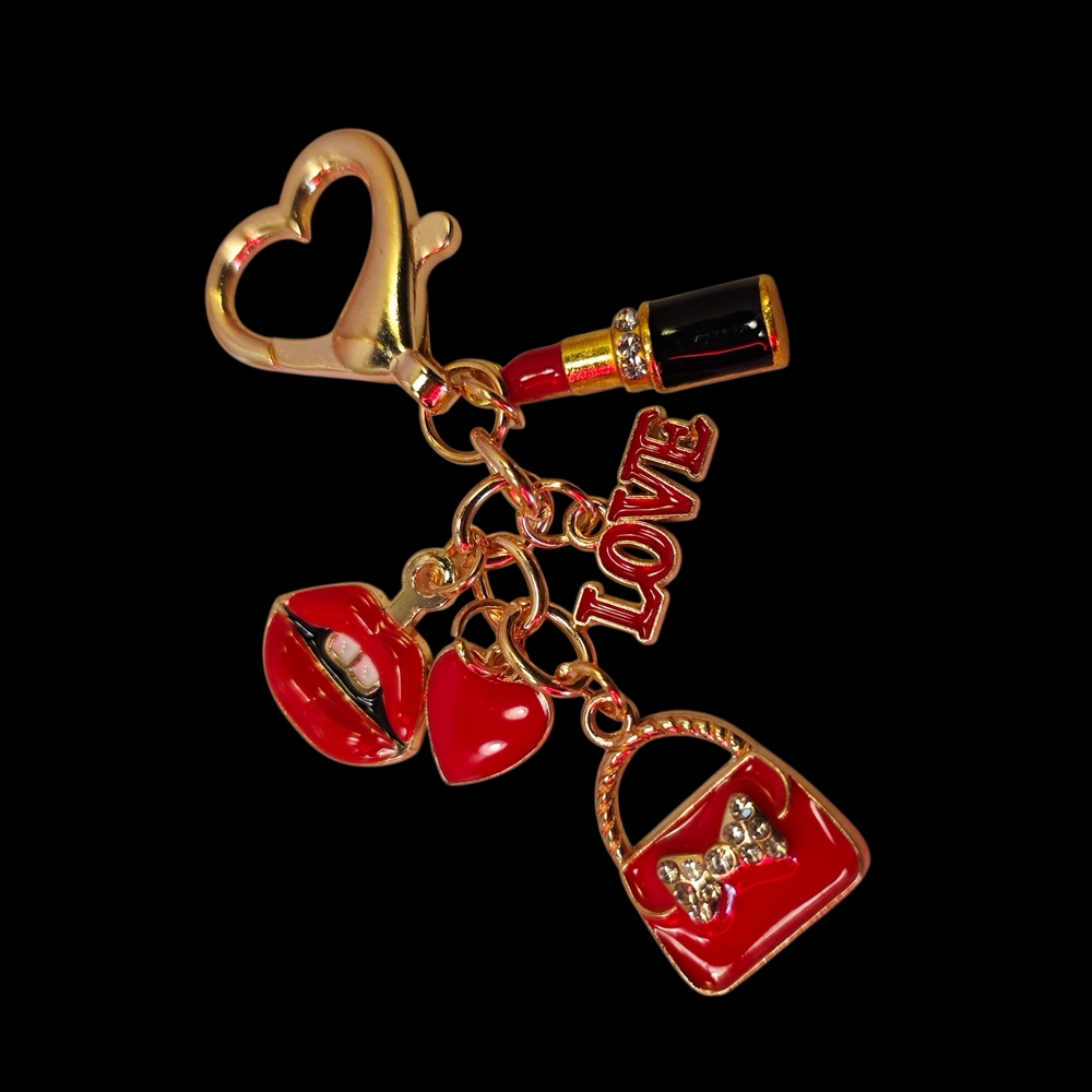 Enameled Red and Gold Five-Piece Bag Charm/Keychain by Cailhongxia  NWT
